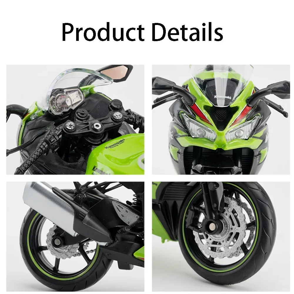 1:12 Kawasaki Motors Toys NinjaX6R Metal Diecasats Motorcycle Model With Front Wheel Steering Alloy Fuel Tank Toy For Kids' Gift