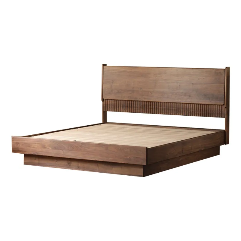 Black walnut, storage bed, Japanese-style Nordic all-solid wood bed, small apartment tatami storage high box bed