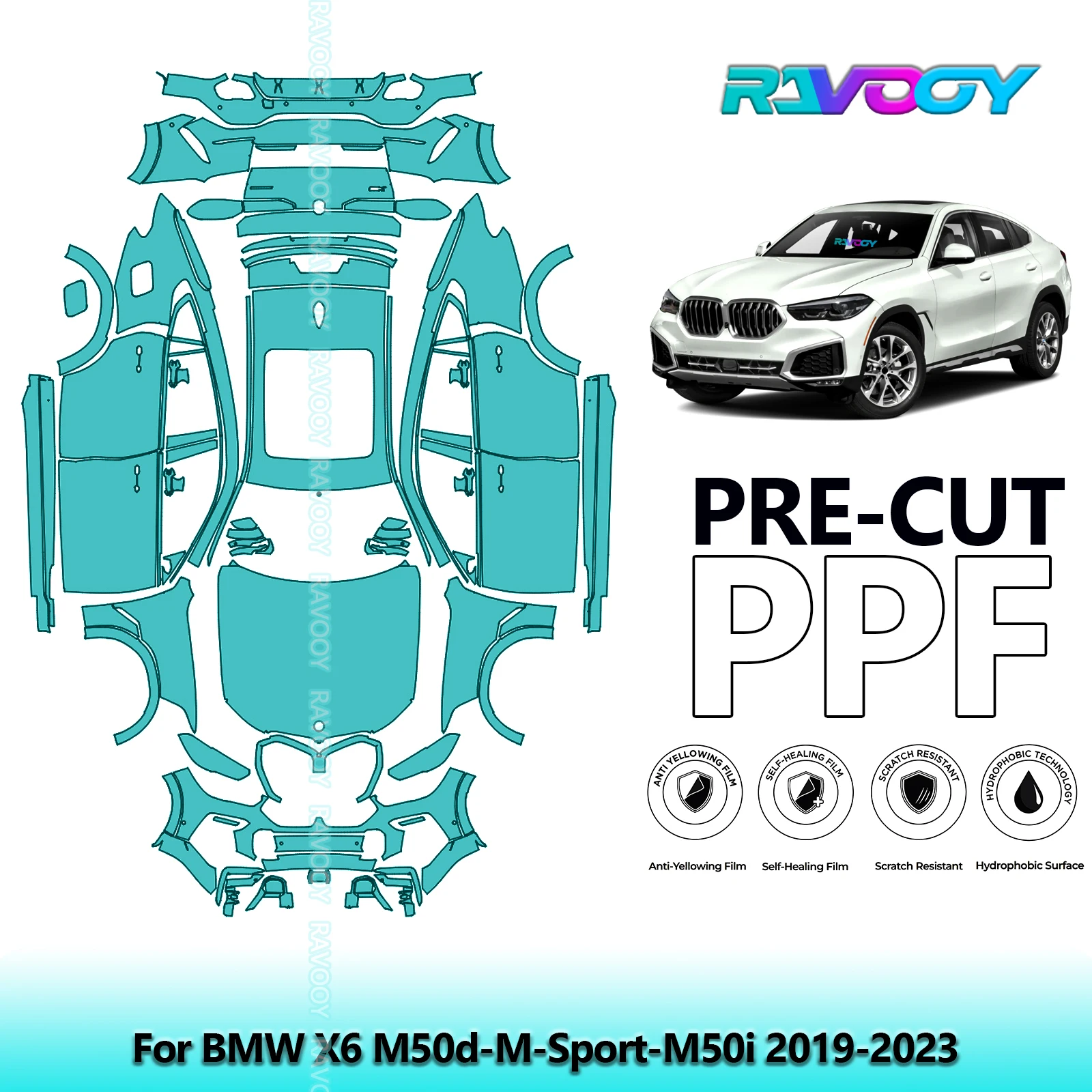 

Car Precut PPF Paint Protection Film Full Vehicle For BMW X6 M50d-M-Sport-M50i 2019-2023