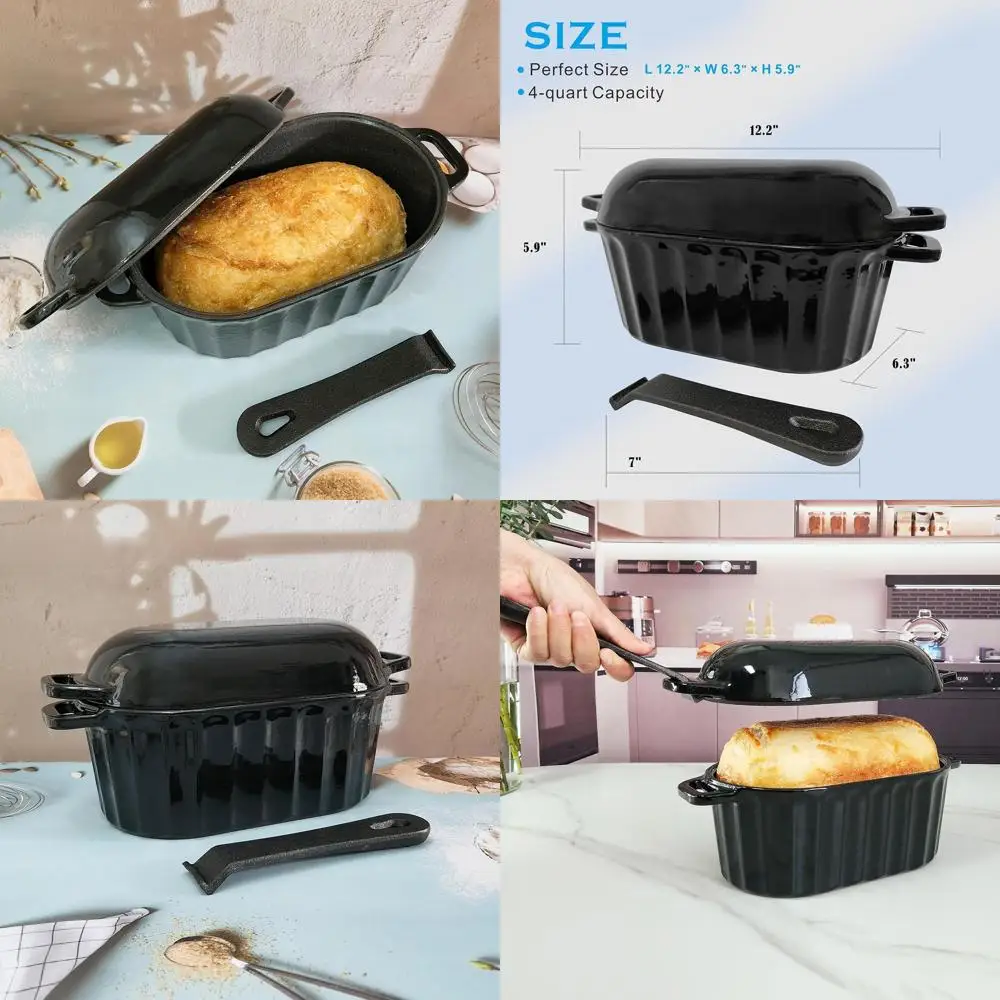 

Эмалированная чугунная форма для выпечки хлеба с крышкой, 4 кварты, с подвижной ручкой, можно мыть в посудомоечной машине, идеально подходит для хлеба на закваске и крупного хлеба.