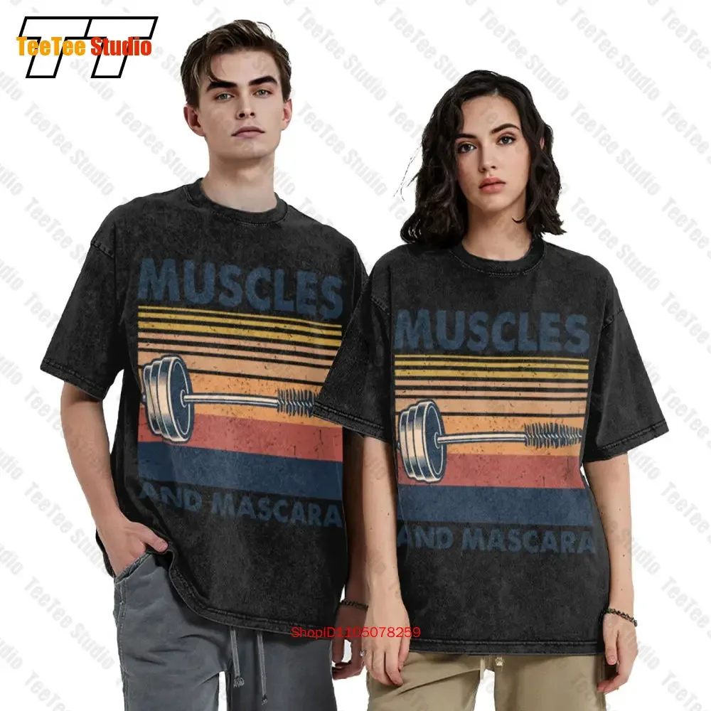 Muscles And Mascara Bodybuilding Powerlifting Gym Vintage Oversized T-Shirt U8R1