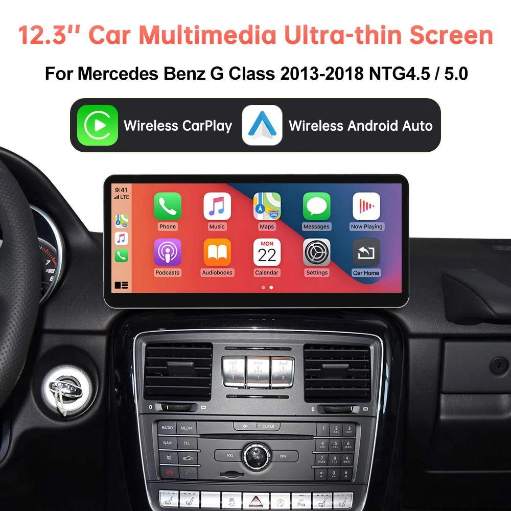 Display multimediale per auto con touchscreen ultrasottile da 12,3 pollici per Mercedes Benz Classe G W463 2013-2018 con Android Auto e CarPlay wireless.