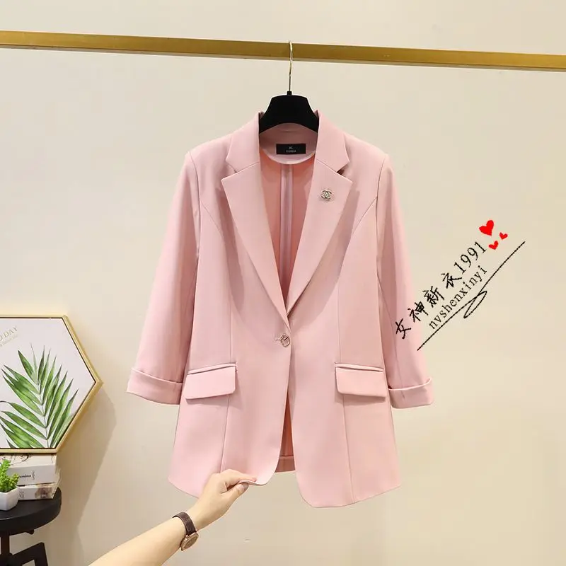 Chaqueta Casual Ajustada para Mujer, Manga Tres Cuartos, Diseño Delgado con un Solo Botón, Nueva Colección Primavera-Verano