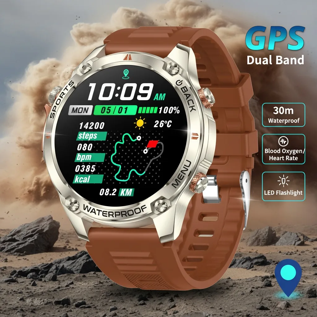 

VWAR New GPS Smart Watch Men 1.43" AMOLED Outdoor Sports Compass BT Call AI Voice Assistant Smartwatch 3ATM IP69K Waterproof