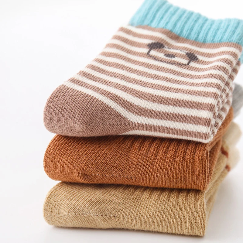 3Pairs Autumn Children Mid Tube Socks Cute Cartoon Kids Stockings Boneless Newborn Loose Mouth Sock Fashion Stripe Baby Footwear