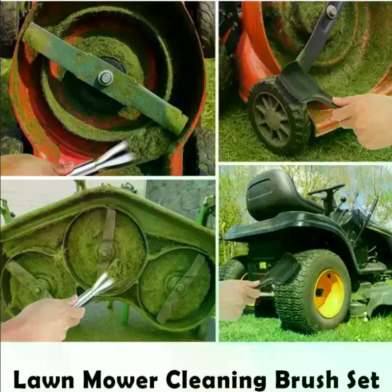 2 Pcs Lawn Mower Cleaning Kit Efficient Scraper & Brush Stainless Steel Ergonomic For Professional Lawn Maintenance