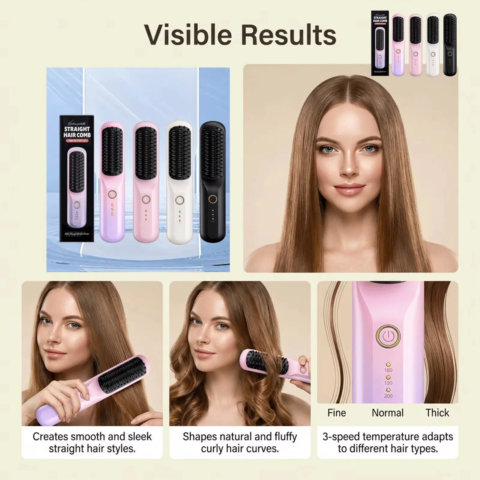 2 In 1 Wireless Straightener Hair Comb Fast Smooth Hair Cordless Use Reducing Frizz Portable Styling Tool Mini Hair Comb