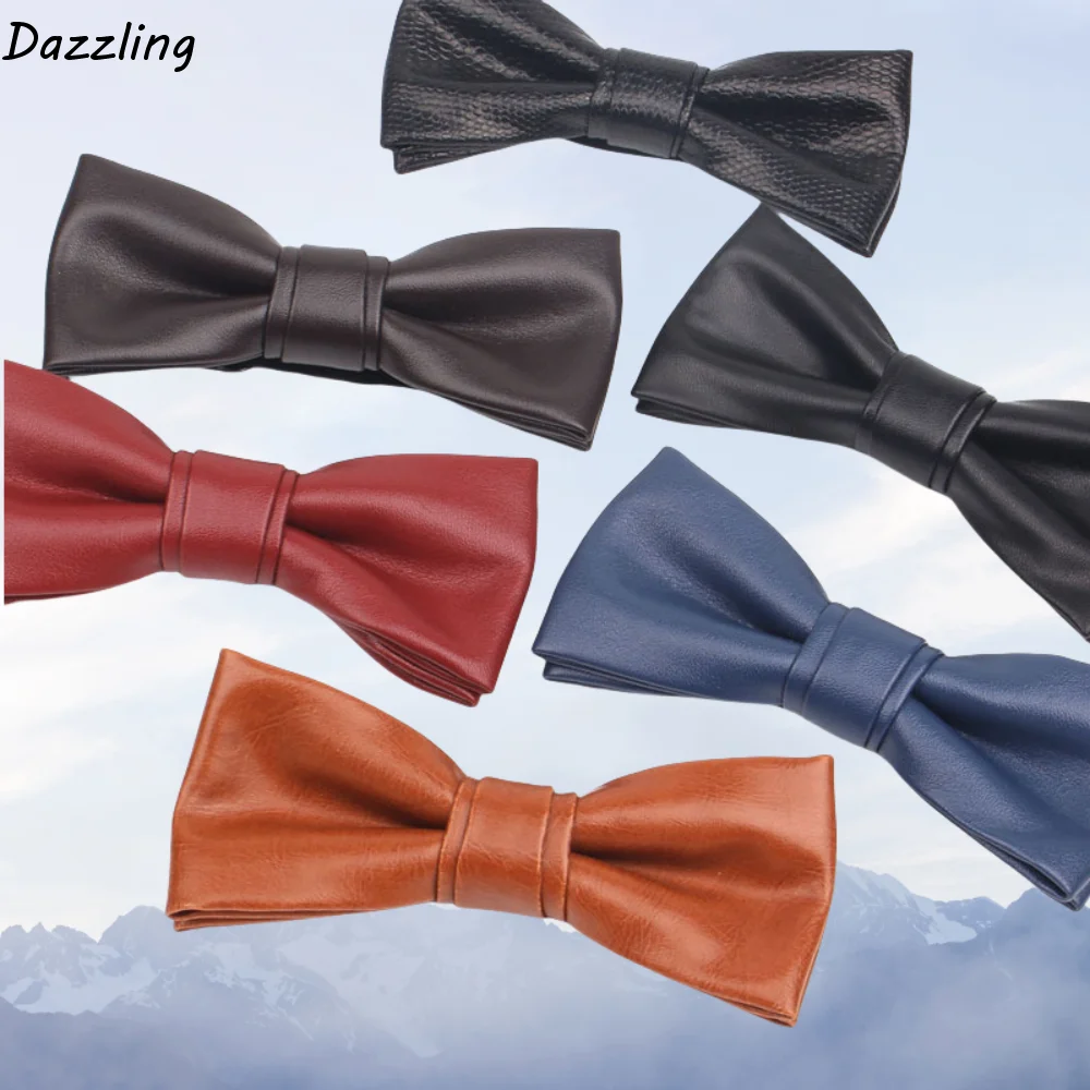 

Classic Solid Color PU Leather Bow Tie Soft Textured Men Necktie Bowknot Adjustable Retro Cravat Suit Accessories