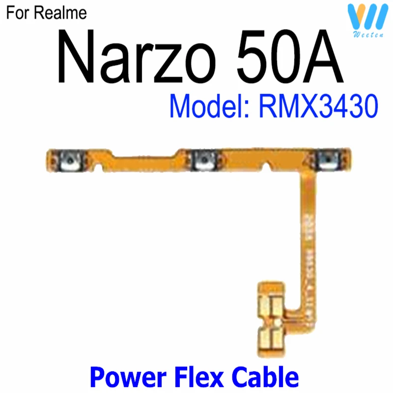 Power Volume Buttons For Realme Narzo 50 50i 50A Prime 4G 5G ON OFF Power Volume Switch Side Keys Flex Ribbon Flex Cable Parts