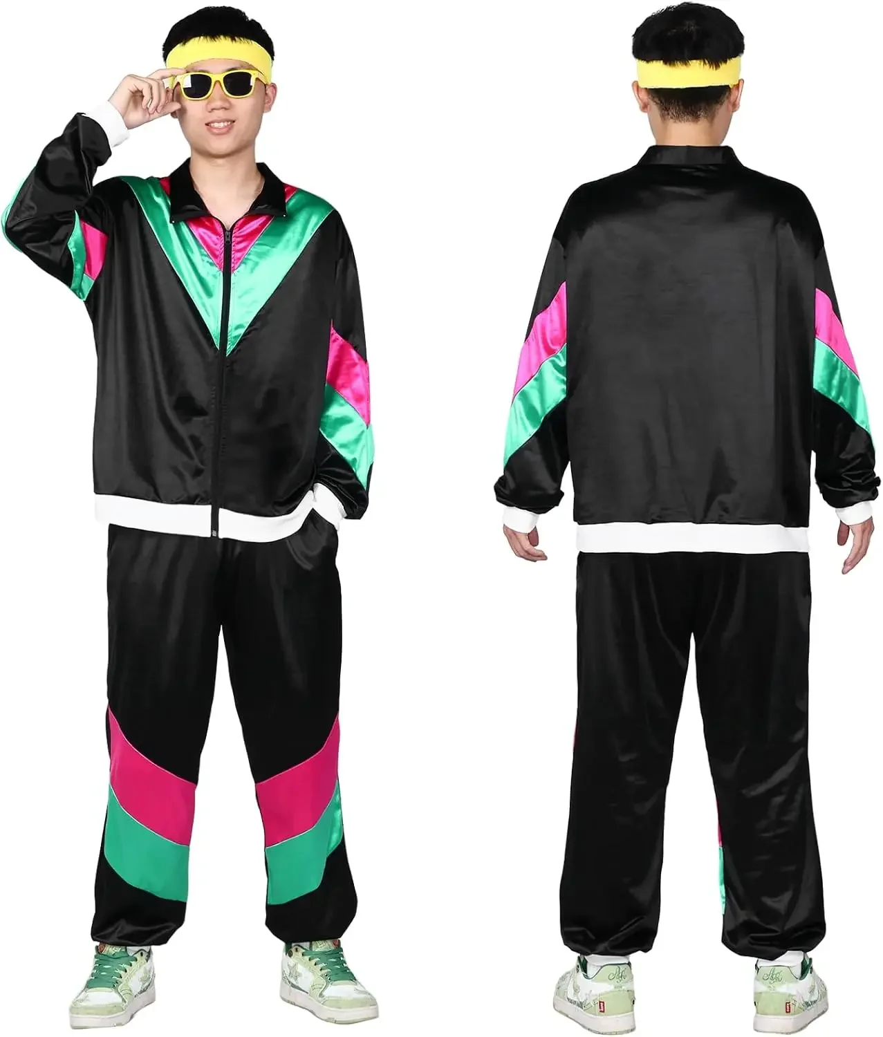 80s Tracksuit Costumes for Men, 90s Hip Hop Shell Suit Costume Mens 80s Retro Tracksuit Jacket Disco Costume