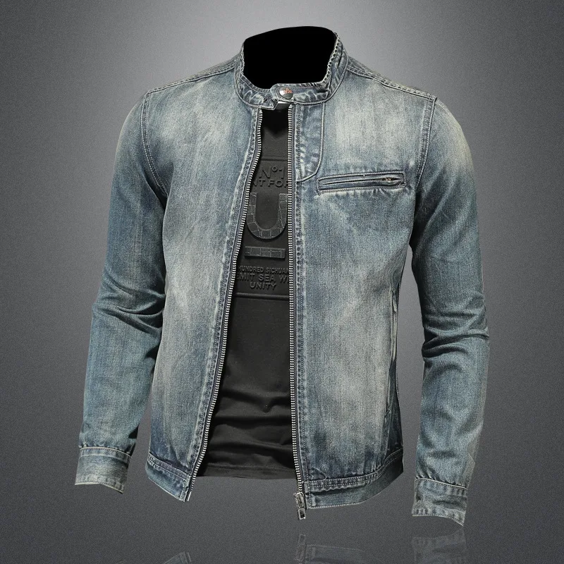 2023 Autumn Men Solid Color Denim Jackets Fashion Motorcycle Jeans Jackets Hommes Slim Fit Cotton Casual Coats Cowboy Outwear