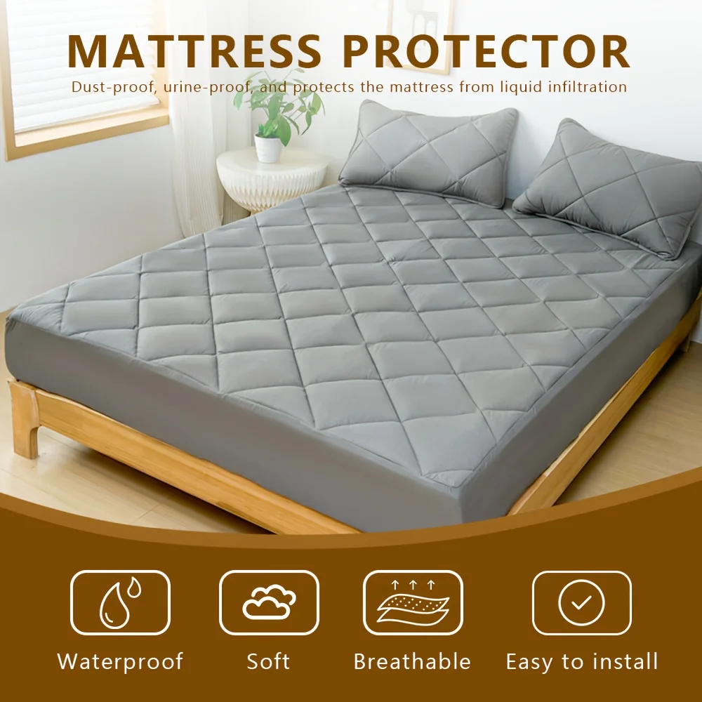 1pc Waterproof Soft Mattress Protector, Plaid Breathable Fitted Sheet with Elastic Band for Living Rome, Home Bed