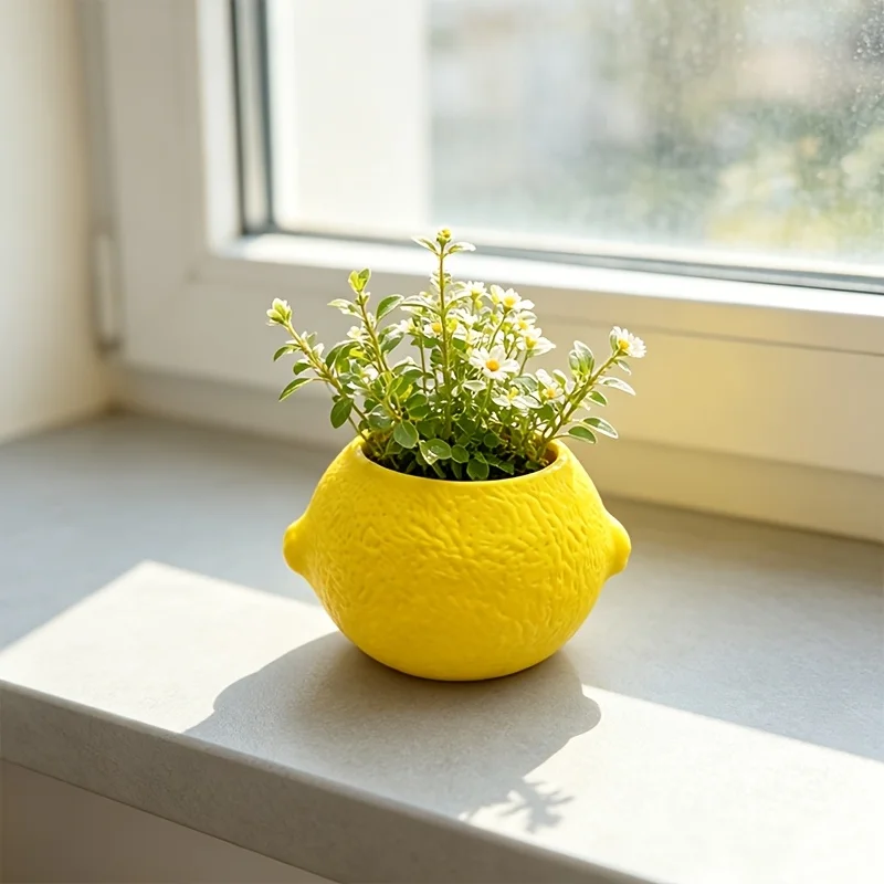 2/1 Piece Lemon-Shaped Small Flower Pot Ornament, Decorative Fruit-Shaped Flower Pot, Suitable for Succulents, Cacti, and Small Potted Plants, Modern Desktop Home and Garden Decorations, Suitable for Various Settings,