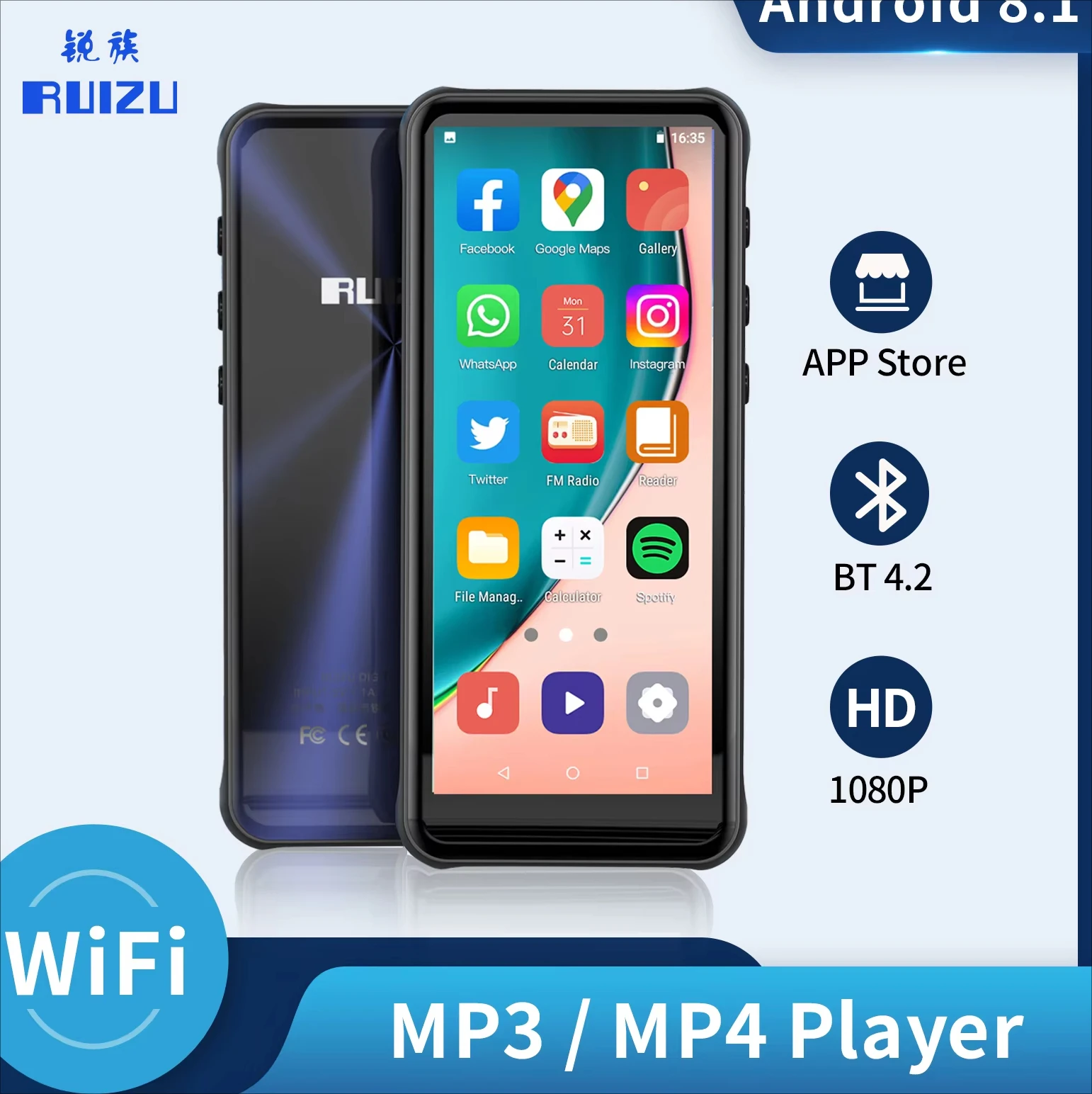 RUIZU Z80 Android WiFi MP4 MP3 音楽プレーヤー Bluetooth フルタッチ