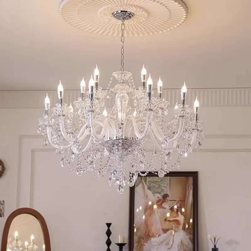 French light luxury crystal chandelier, European palace style living room main lamp, high-end luxury dining room lamp