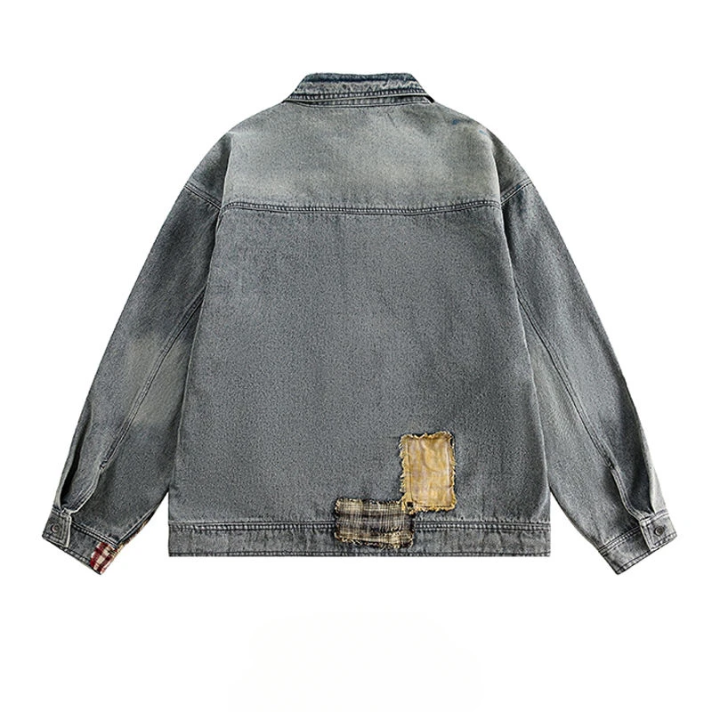 BEIANJI men clothing 2025 new American retro splicing plaid patch denim jacket men's spring trend design sense new men jacket