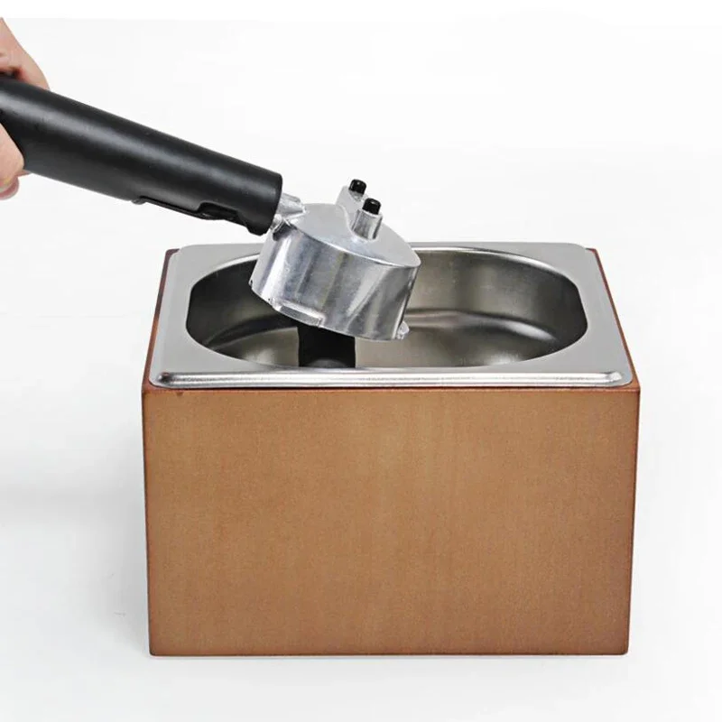 

A01F-Coffee Knock Box Stainless Steel Wood Coffee Grounds Container Box Barista Coffee Residue Bucket Grind Waste Bin