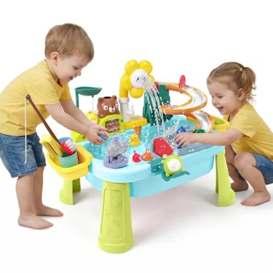 

Водный столик для малышей 1-3 лет с насосом: летняя игровая раковина с проточной водой для сенсорных занятий на улице и в помещении, с функцией рыбалки, синий