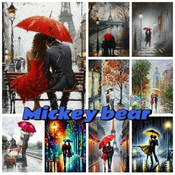 Rainy Day Landscape Diamond Art Painting Couple Street Artistic Diy Diamond Embroidery Cross Stitch Hand Gifts Home Wall Decor