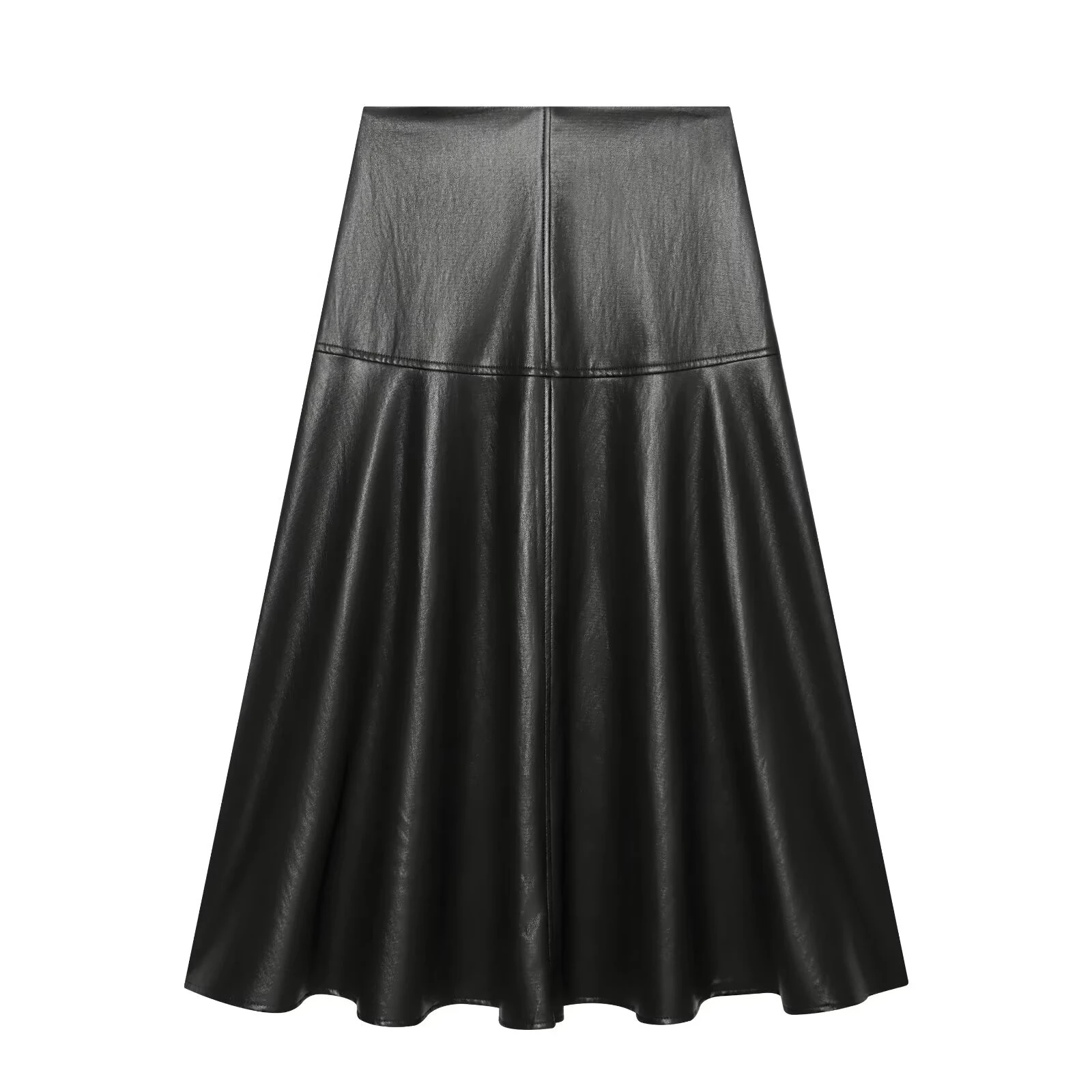 2026 Herbst Neuheit Vielseitiger Lässiger Damen-Midi-Rock mit Leder-Effekt und A-Linien-Schnitt – Detail 4