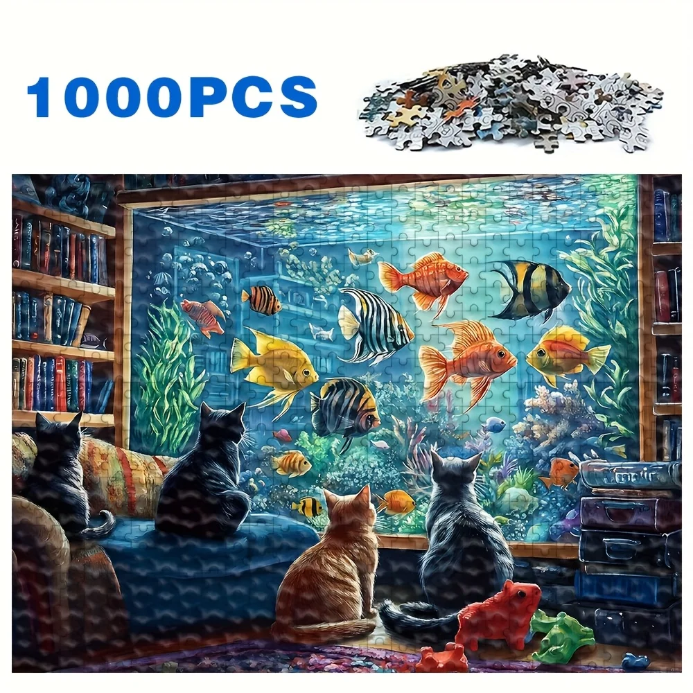 Colorful Art Jigsaw Puzzle, Floral Umbrella Castle, Cats Watching Aquarium, Cat & Puppy Garden, Autumn Lake Palace, Home Decor