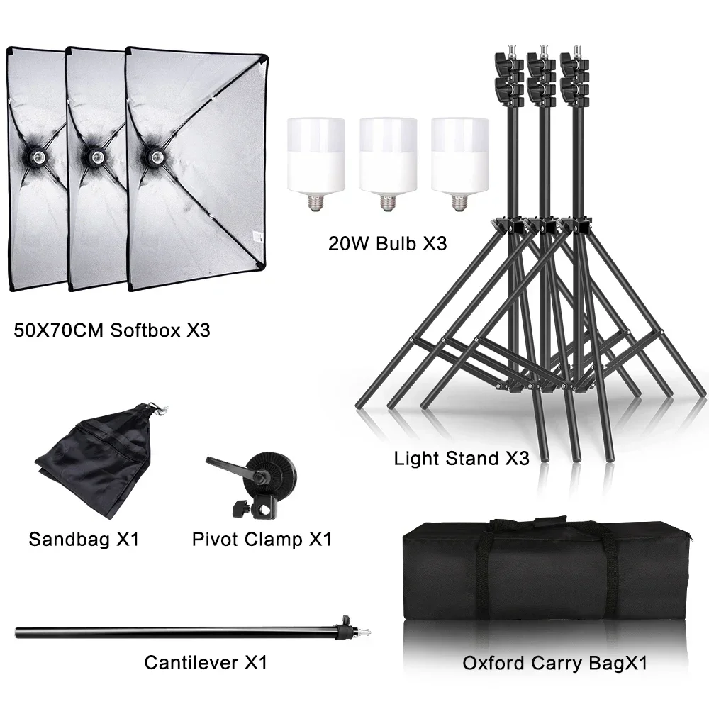 SH 50x70CM Fotografie Softbox Verlichtingssets E27 Base Professioneel continu lichtsysteem Softbox voor fotostudio-apparatuur - afbeelding 1