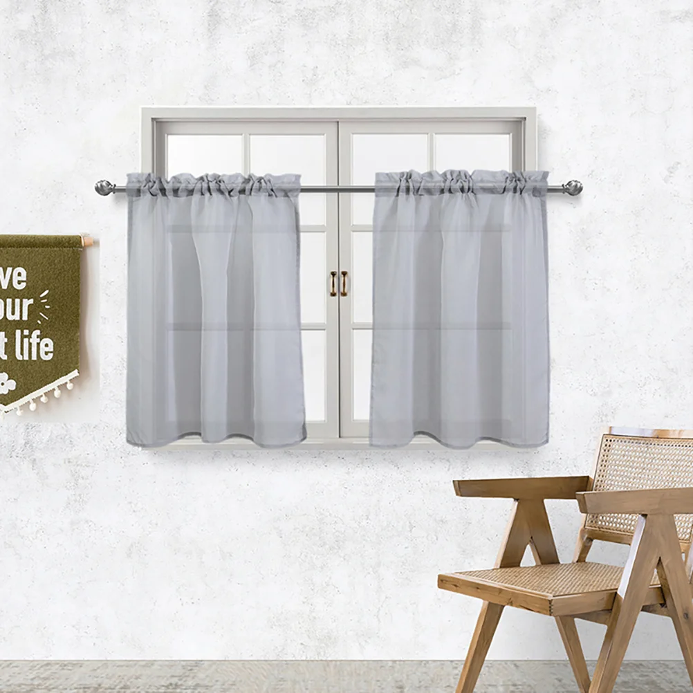 

Grey Linen Curtains Wear resistant Kitchen Window Breathable Room Decor Home Accessory Short Curtains Household Yarn Sheer