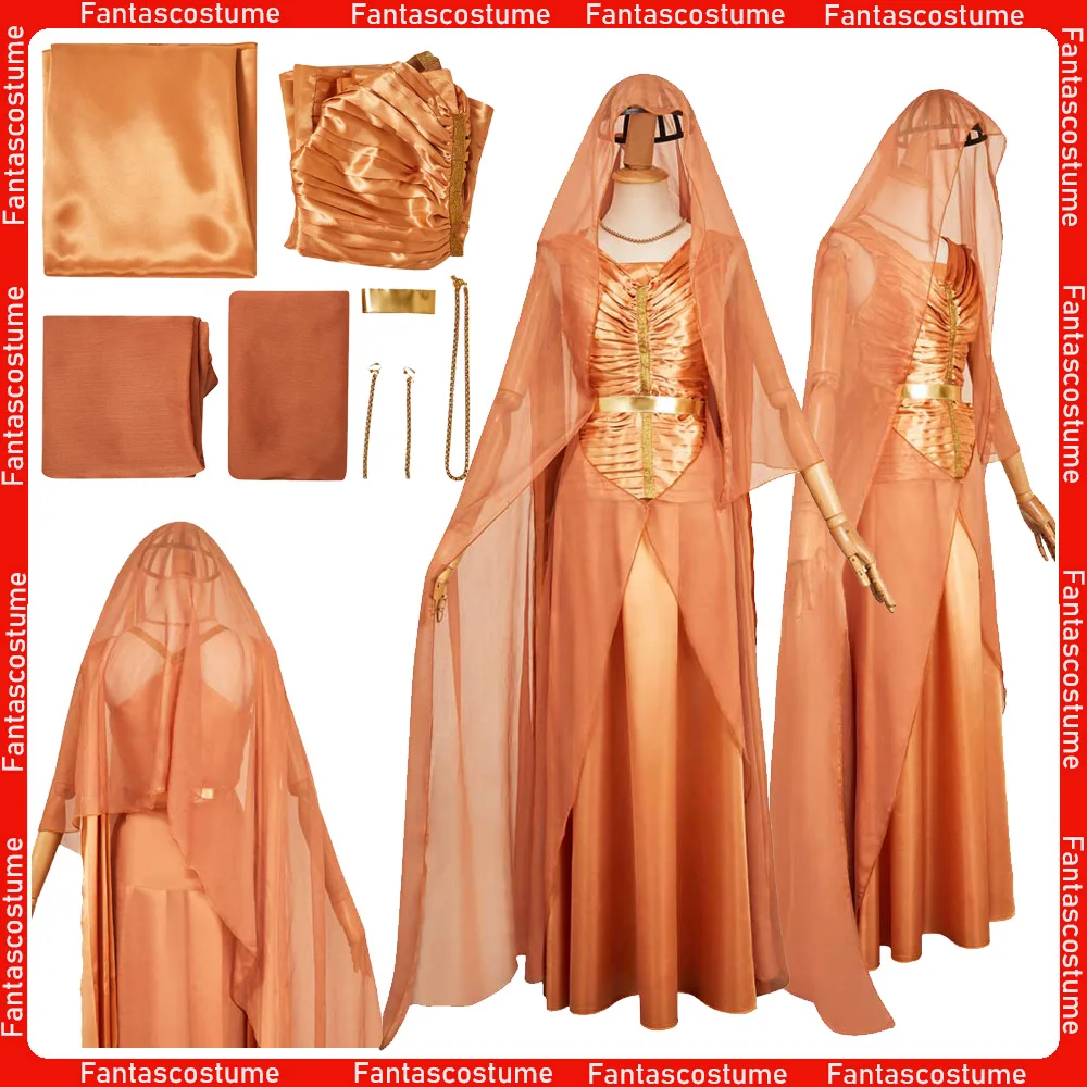 

Movie Space Battle Cosplay Mon Mothma Costume Dress Veil Belt Earrings Outfits Halloween Carnival Disguise Party Fantasia Suit