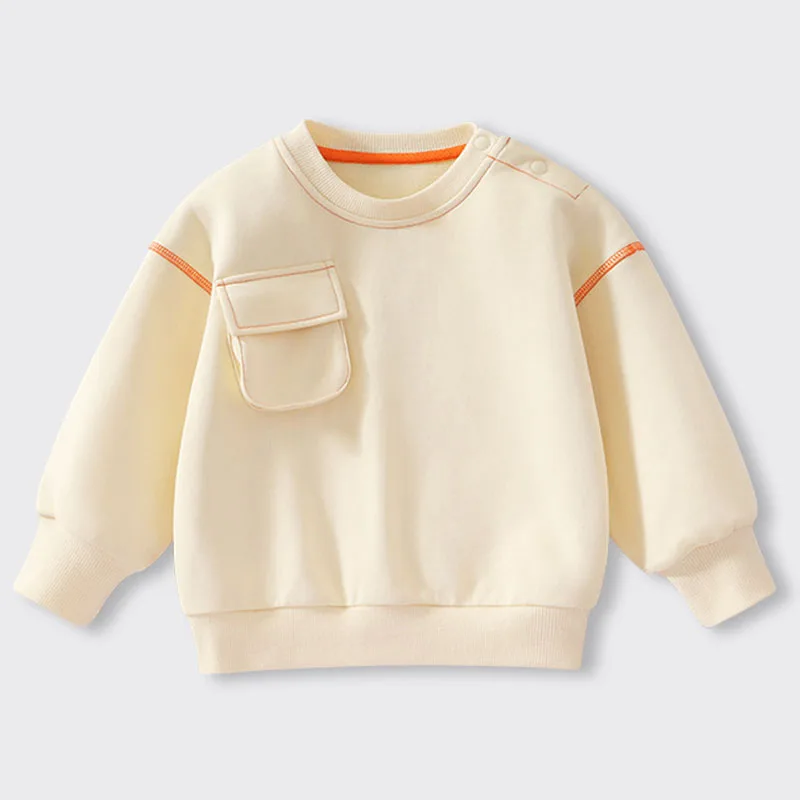 Boys School Hoodies Baby Kids Clothes Fall Crew Neck Long Sleeve Boy Sweatshirts Size 6 2 1 3 4 5 7 8 Years Beige Orange Spring