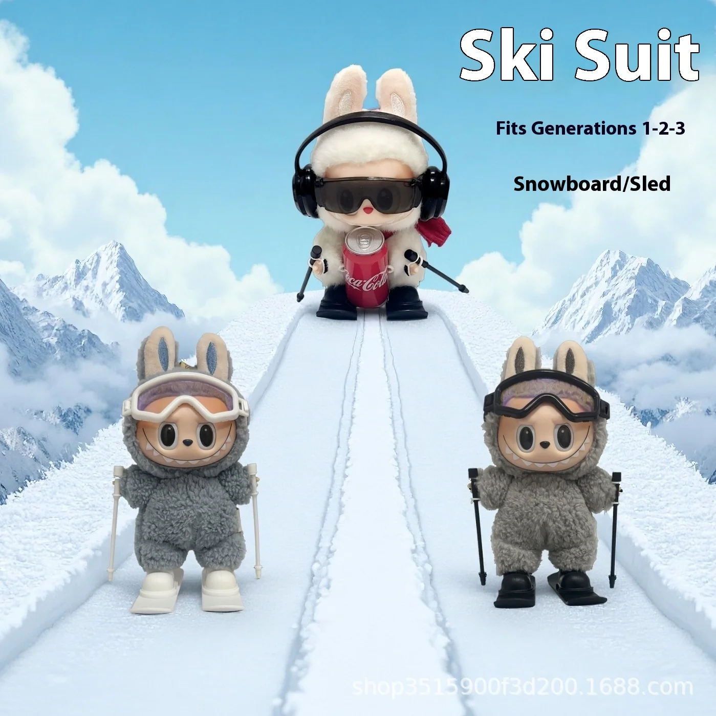 

for Labubu new ski fourpiece set ski glasses Labubu 1st 2nd 3rd generation 17cm snowboard sled only set no dolls Anzug auf skier