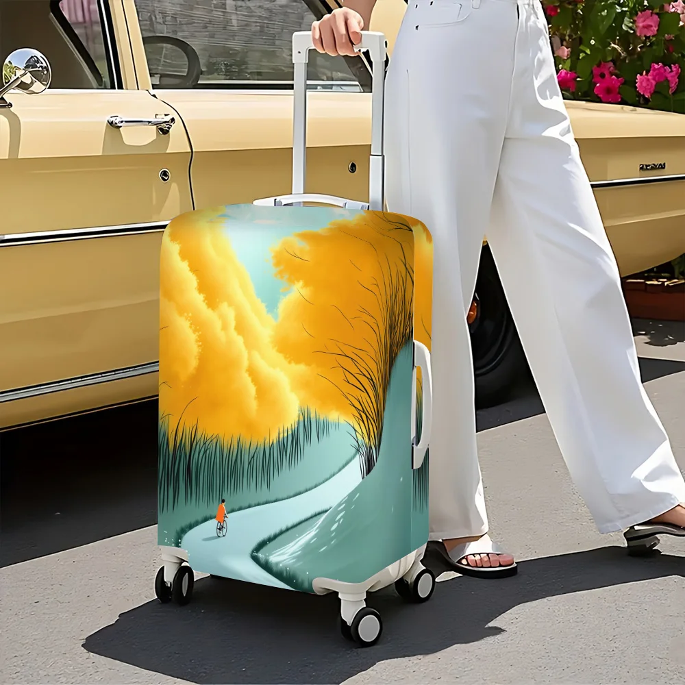 1pc Autumn Forest and Biker Print Luggage Cover. Fits suitcases from 18 to 32 inches; effectively protects your luggage.