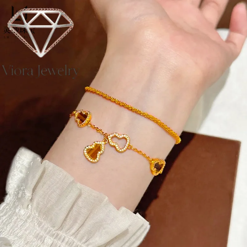 Viora Jewelry 9999 sparkling star bracelet 24K real gold broken gold dragon scale plain chain simple and versatile gift for girl