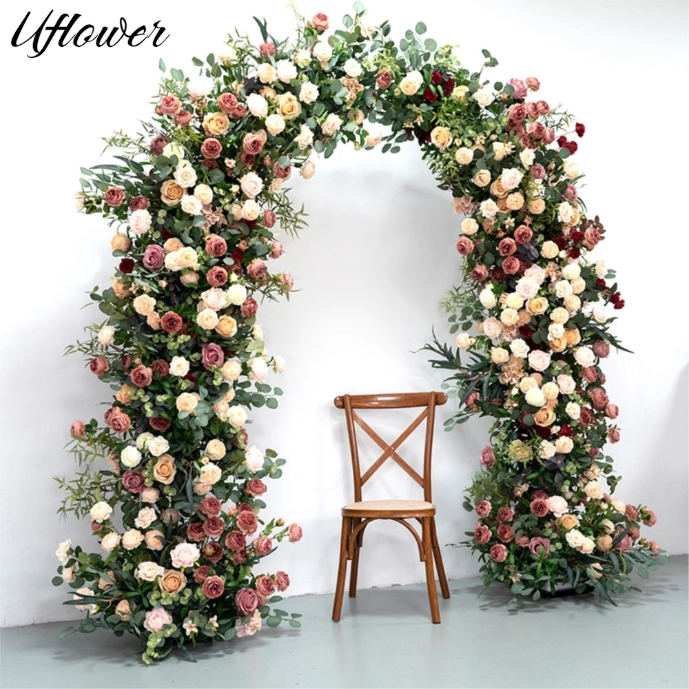 

Uflower Роскошный свадебный фон Сцена Цветочная стена Шампанское Пена Роза Зеленые листья ивы Цветочный декор для вечеринки Арка Цветок