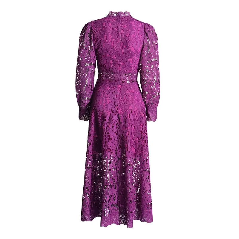 French Elegant Holiday Flower Embroidery Lace Midi Dress Women Lantern Long Sleeve Stand Hollow Out Crochet Party Vestidos - AliExpress 200000345 French Elegant Holiday Flower Embroidery Lace Midi Dress Women Lantern Long Sleeve Stand Hollow Out Crochet Party Vestidos - AliExpress 200000345