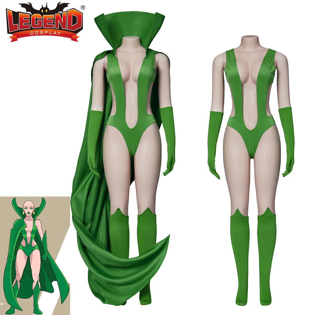 

Heather Douglas Cosplay Costume Jumpsuit Green Comic Books Costume Sexy Superhero Women Costume Bodysuit Outfit with Cloak Adult