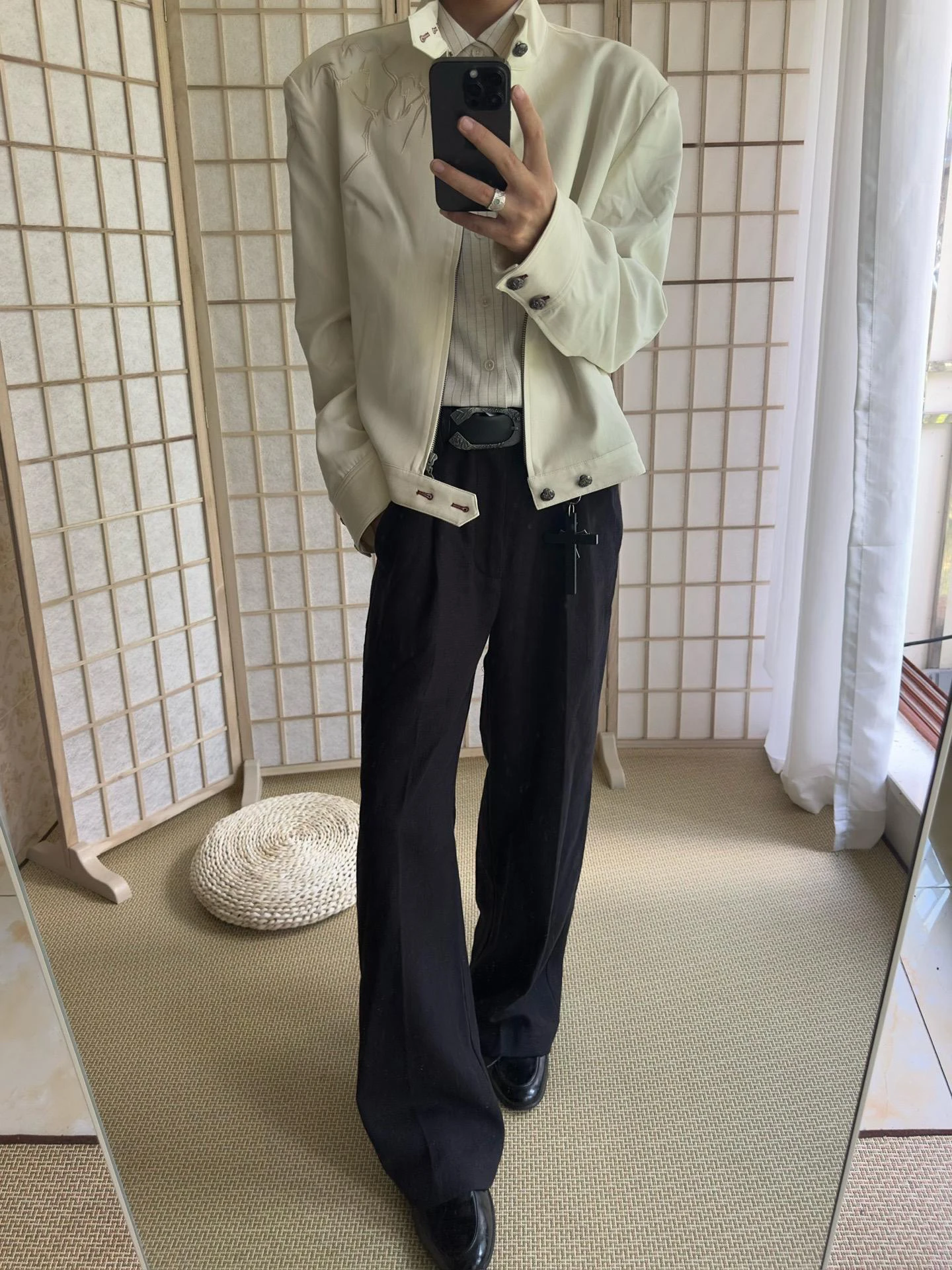 

Bla 3D Pleated Wide Leg Men's Casual Pants Slim Fit Drapey High Waist Straight Leg Leisure Long Trousers American Sle