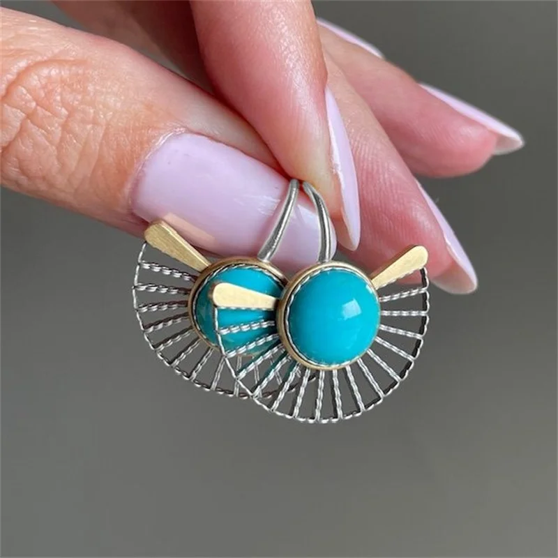 Vintage Bohemian-Stil Synthetische Türkis Fächerförmige Ohrhänger Damenmode Einzigartiges Design Festival Urlaub Schmuck Geschenk