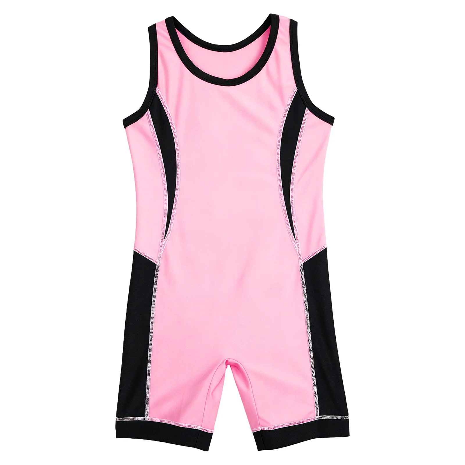 Kinder-Ringertrikot für Jungen und Mädchen, farbblockiert, schnelltrocknend, ärmellos, Oberschenkel-lange Bodysuit für Sport, Training, Übungen und Radfahren – Detail 19
