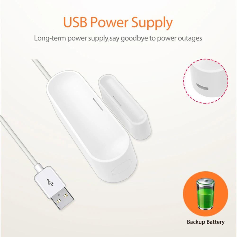 Tuya APP Door Sensor USB Powered ZigBee Door Open/Closed Detectors Security Protection Door Detectors 2.4GHz Wireless for Indoor