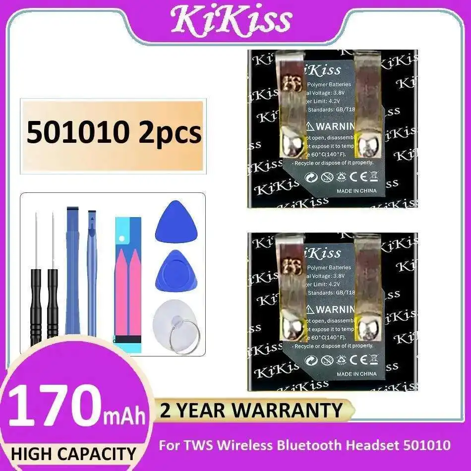 

Earphone Battery 170Mah Stable For Tws Wireless Bluetooth Headset 501010 2Pcs