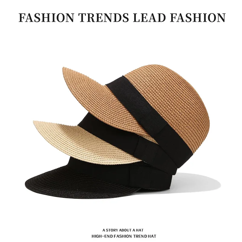 Damen Sommer Outdoor Reise Strand Freizeit Vielseitiger Sonnenschutz Sonnenschirm Strohhut Modischer Entenschnabelhut