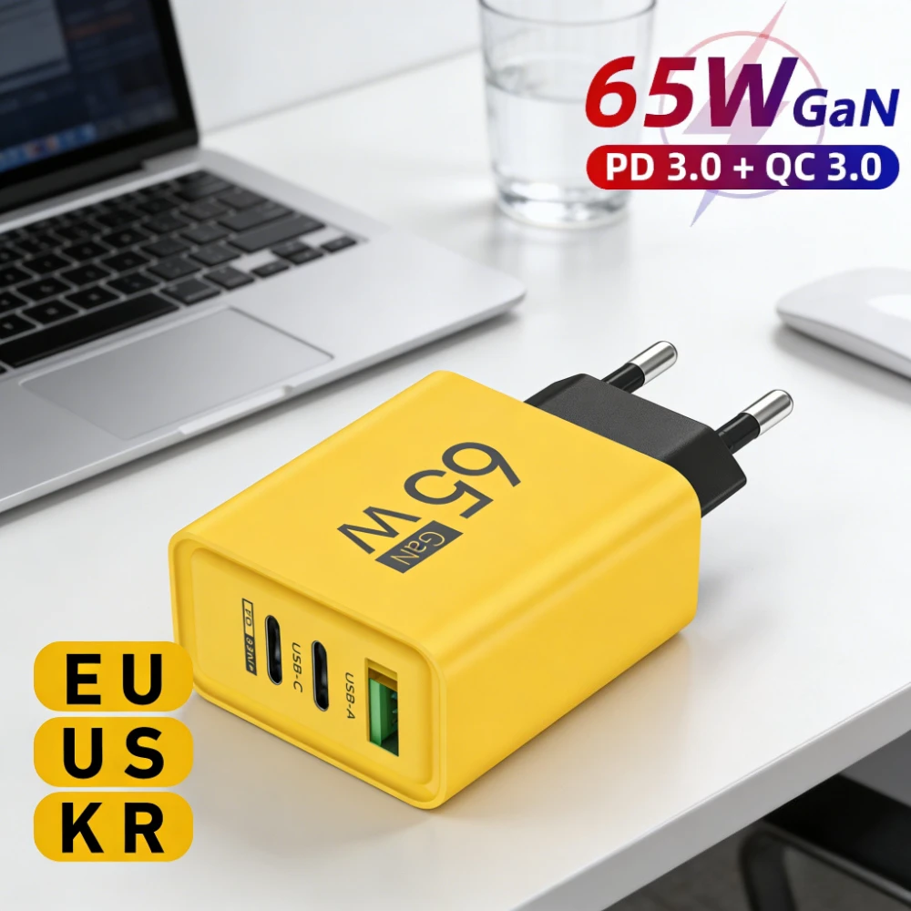 GaN 65W USB C Charger Fast Charging EU/US/KR Plug Mobile Phone USB Type C Quick Wall Charger For iPhone Xiaomi Huawei Samsung