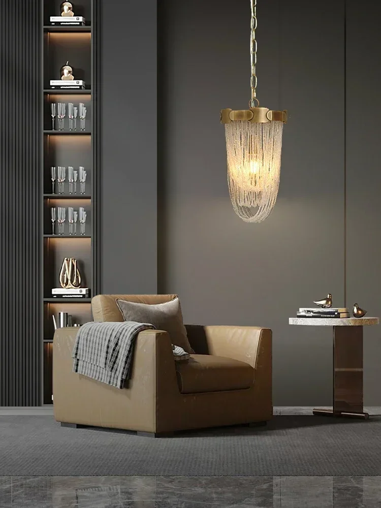 American Designer Floor lamps Brass Crystal Bead Curtains Ceiling Chandelier For Living Room Restaurant Pendant Lighting Fixture