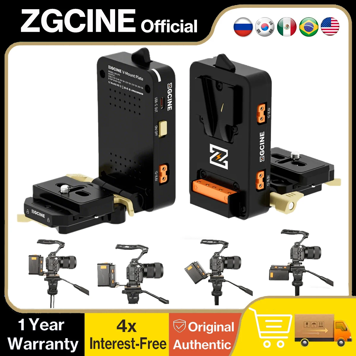 Placa de Batería ZGCINE VM-VP4 con Montura en V, Liberación Rápida Arca-Swiss, Salida Triple D-Tap de 38 mm, USB-C PD 90 °   Soporte Giratorio para Cámara VideoRig