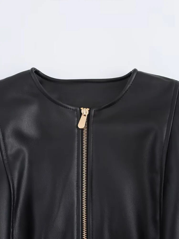 Europäischen und Amerikanischen stil frühjahr neue frauen kleidung kurzen rock saum kunstleder rundhals langarm jacke schlank coa