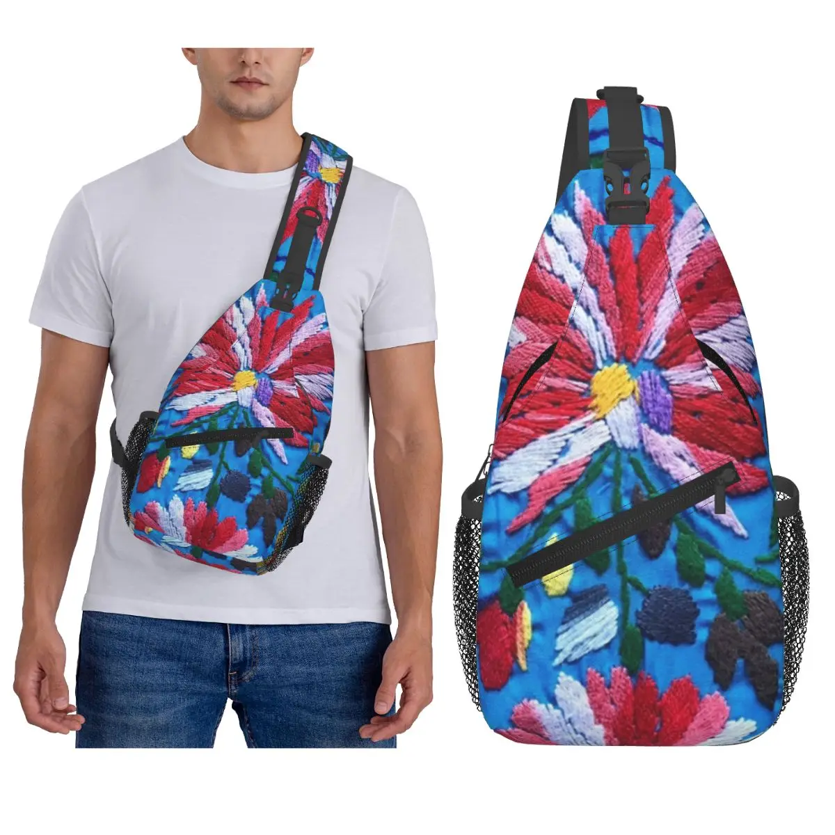 

Mexican Flowers Chest Bag Men Sling Crossbody Backpack Chest Bag Traveling Hiking Daypack Shoulder Bag