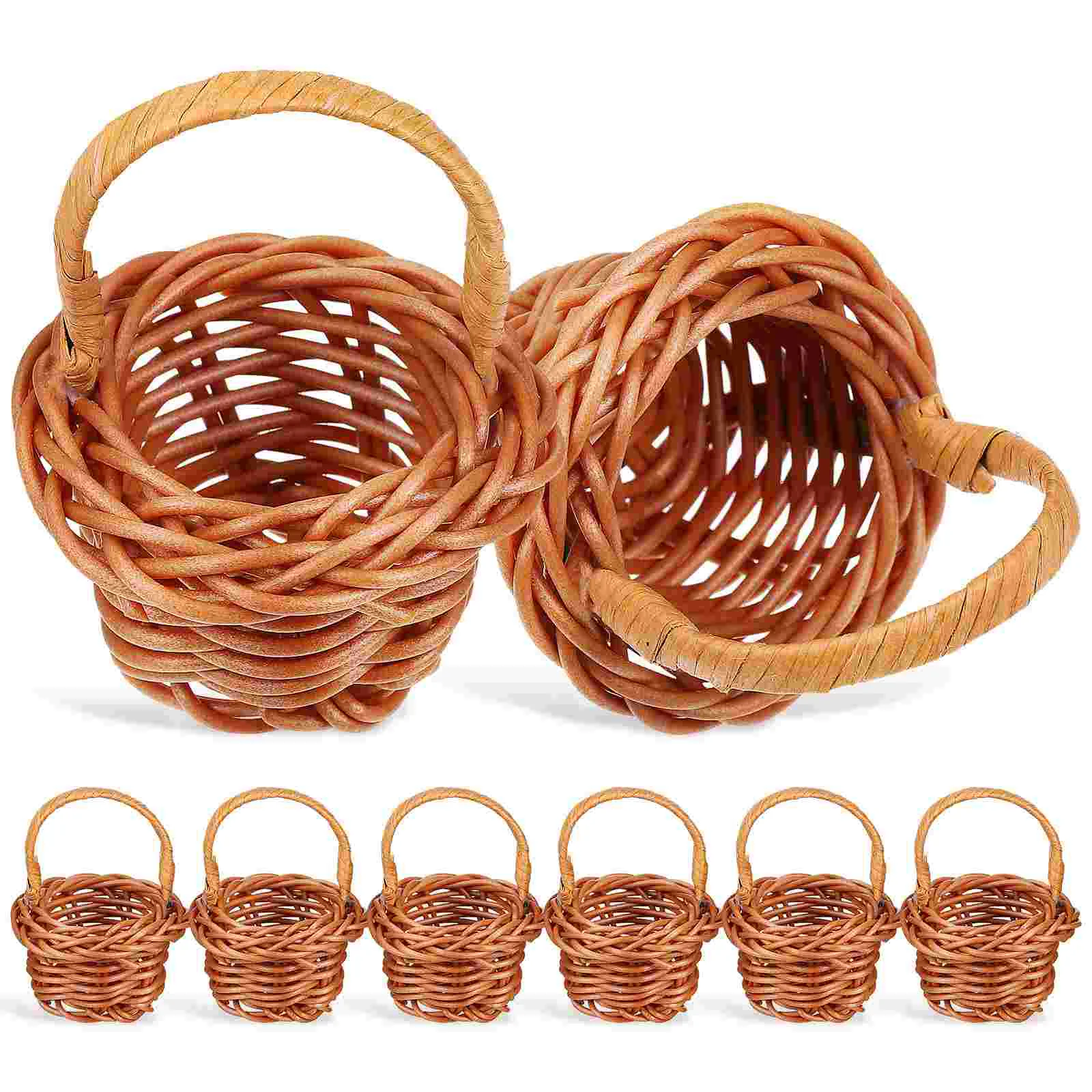 8 Pcs Wicker Basket with Handle Woven Kids Toy Storage Interesting Mini Small Baskets