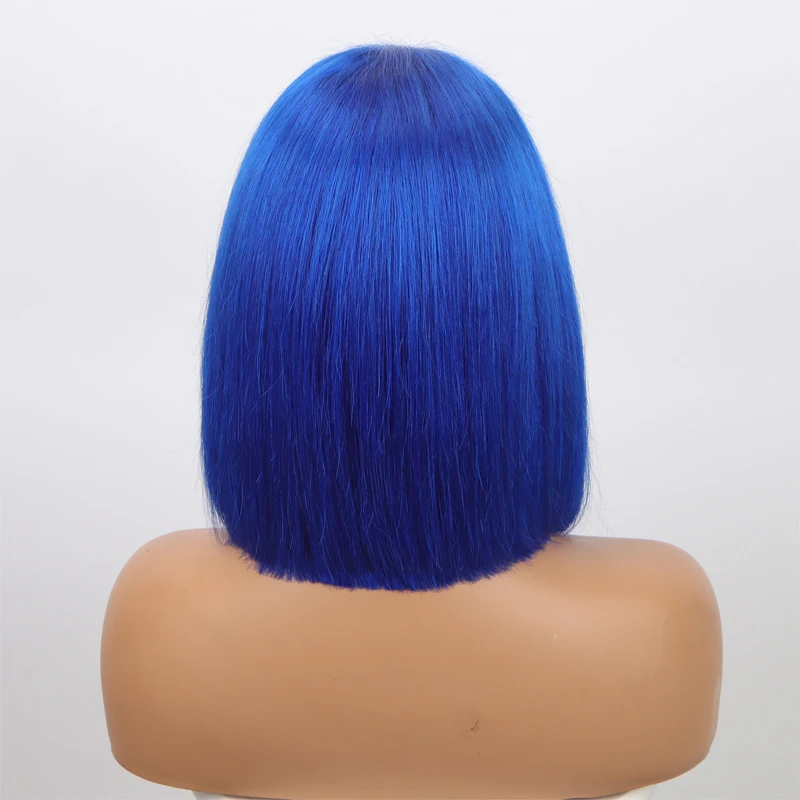 Perruque Lace Front Wig Bob Brésilienne Naturelle, Cheveux Courts, Bleu, 13x4, Transparente