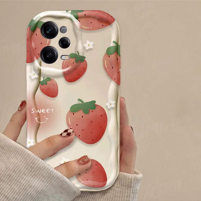 Strawberry Orange Fruit 3D Wave Case For Xiaomi Redmi Note 13 12 Pro Plus Turbo Speed 12S 11 11S 10 10S 9S 7 8 9 Pro Max Cover