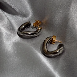 Brass With 18k Gold AAA Zircon Twist U Earrings Women Jewelry Party Boho T Show Gown Runway Rare Korean Japan Trendy INS